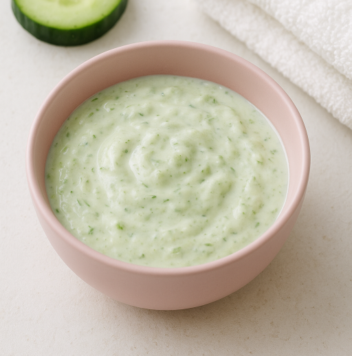 Máscara facial refrescante de iogurte e pepino pepino e iogurte na pele