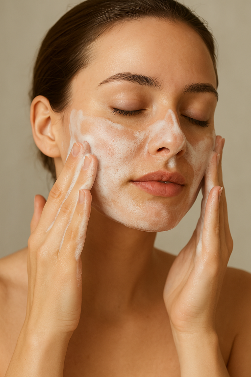 Rotina diária de cuidados com a pele limpeza suave com espuma facial